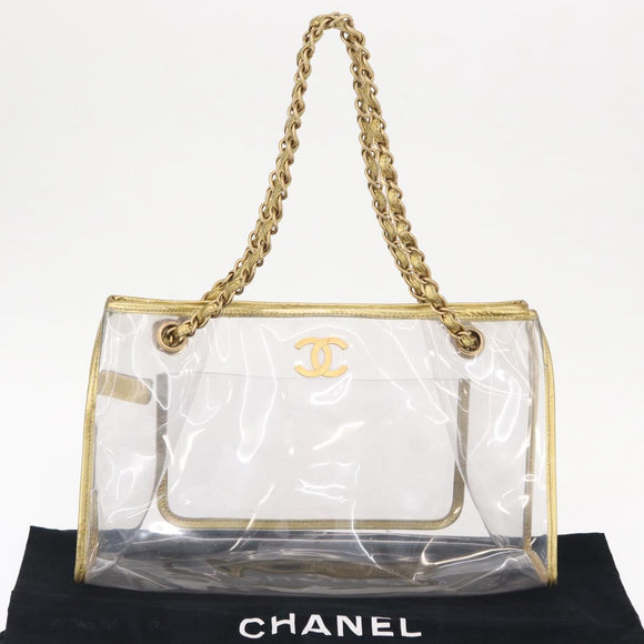 CHANEL Chain Tote Bag Vinyl Clear CC Auth 157398V