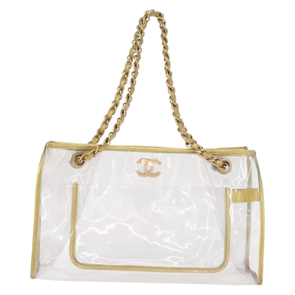 CHANEL Chain Tote Bag Vinyl Clear CC Auth 157398V