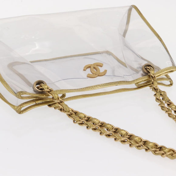 CHANEL Chain Tote Bag Vinyl Clear CC Auth 157398V
