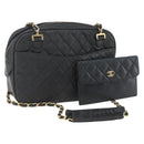 CHANEL Matelasse Chain Shoulder Bag Lamb Skin Black Gold CC Auth 157399A-1