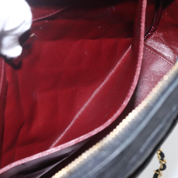 CHANEL Matelasse Chain Shoulder Bag Lamb Skin Black Gold CC Auth 157399A