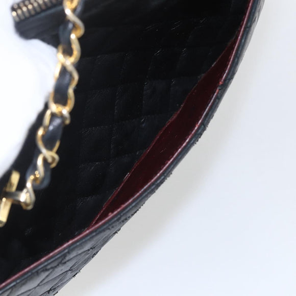 CHANEL Matelasse Chain Shoulder Bag Lamb Skin Black Gold CC Auth 157399A