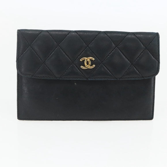 CHANEL Matelasse Chain Shoulder Bag Lamb Skin Black Gold CC Auth 157399A