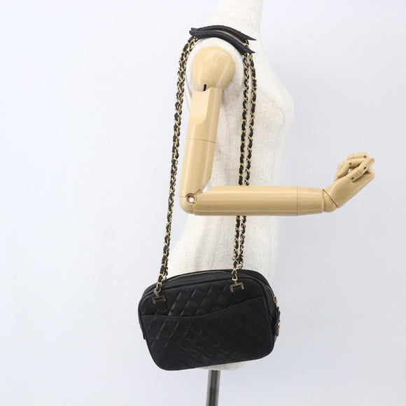 CHANEL Matelasse Chain Shoulder Bag Lamb Skin Black Gold CC Auth 157399A