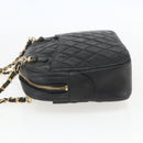 CHANEL Matelasse Chain Shoulder Bag Lamb Skin Black Gold CC Auth 157399A-4