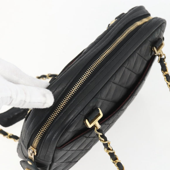 CHANEL Matelasse Chain Shoulder Bag Lamb Skin Black Gold CC Auth 157399A