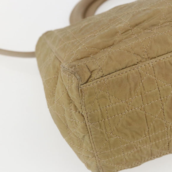 Christian Dior Lady Dior Canage Hand Bag Nylon 2way Beige Gold Auth 157406