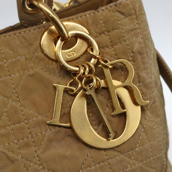 Christian Dior Lady Dior Canage Hand Bag Nylon 2way Beige Gold Auth 157406
