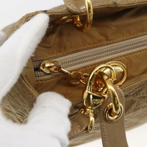 Christian Dior Lady Dior Canage Hand Bag Nylon 2way Beige Gold Auth 157406