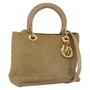 Christian Dior Lady Dior Canage Hand Bag Nylon 2way Beige Gold Auth 157406-1