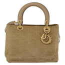Christian Dior Lady Dior Canage Hand Bag Nylon 2way Beige Gold Auth 157406-13