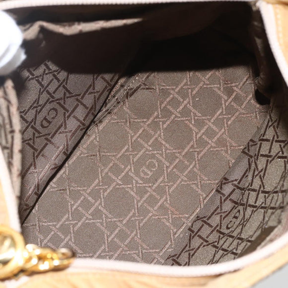 Christian Dior Lady Dior Canage Hand Bag Nylon 2way Beige Gold Auth 157406