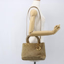Christian Dior Lady Dior Canage Hand Bag Nylon 2way Beige Gold Auth 157406-26