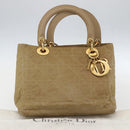 Christian Dior Lady Dior Canage Hand Bag Nylon 2way Beige Gold Auth 157406-12