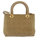Christian Dior Lady Dior Canage Hand Bag Nylon 2way Beige Gold Auth 157406-2