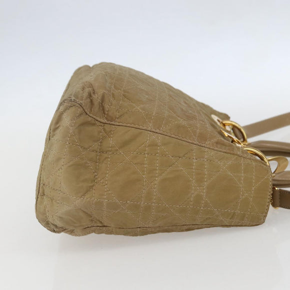 Christian Dior Lady Dior Canage Hand Bag Nylon 2way Beige Gold Auth 157406