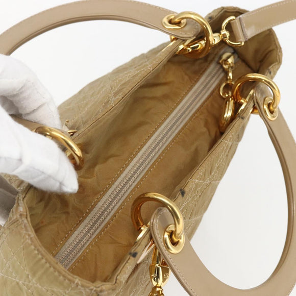 Christian Dior Lady Dior Canage Hand Bag Nylon 2way Beige Gold Auth 157406