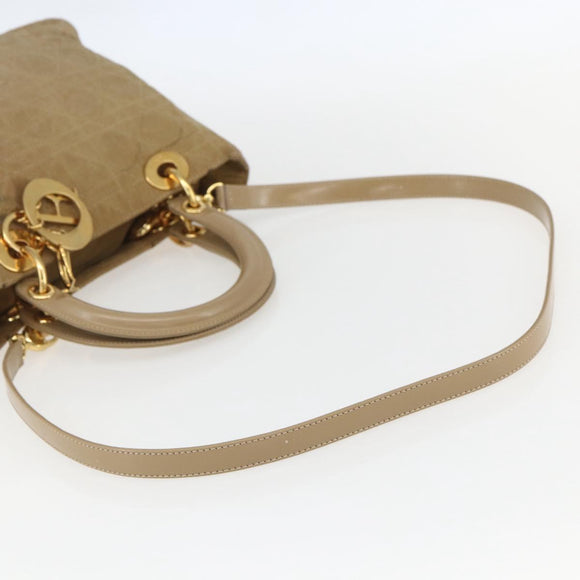 Christian Dior Lady Dior Canage Hand Bag Nylon 2way Beige Gold Auth 157406