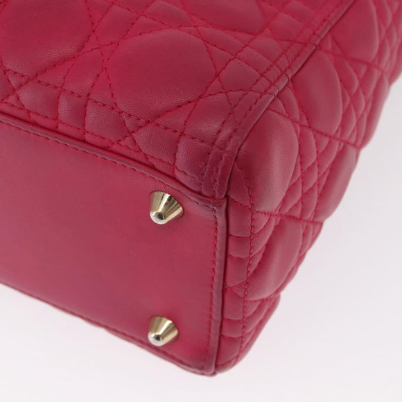 Christian Dior Lady Dior Canage Hand Bag Leather 2way Pink Gold Auth 157410V