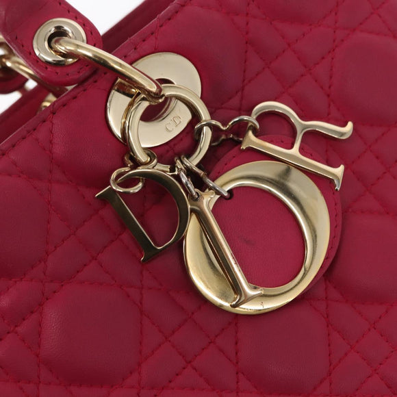 Christian Dior Lady Dior Canage Hand Bag Leather 2way Pink Gold Auth 157410V