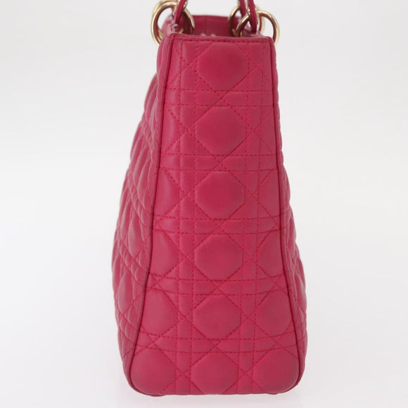 Christian Dior Lady Dior Canage Hand Bag Leather 2way Pink Gold Auth 157410V