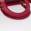 Christian Dior Lady Dior Canage Hand Bag Leather 2way Pink Gold Auth 157410V-7
