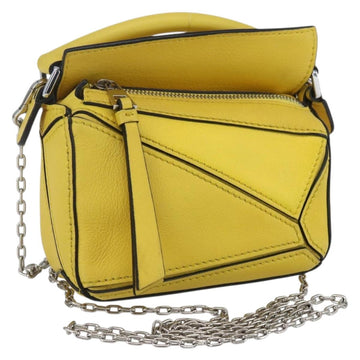 LOEWE Puzzle Chain Shoulder Bag Leather 2way Yellow Auth 157417M