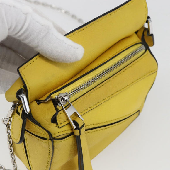 LOEWE Puzzle Chain Shoulder Bag Leather 2way Yellow Auth 157417M