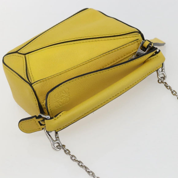 LOEWE Puzzle Chain Shoulder Bag Leather 2way Yellow Auth 157417M