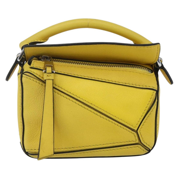 LOEWE Puzzle Chain Shoulder Bag Leather 2way Yellow Auth 157417M