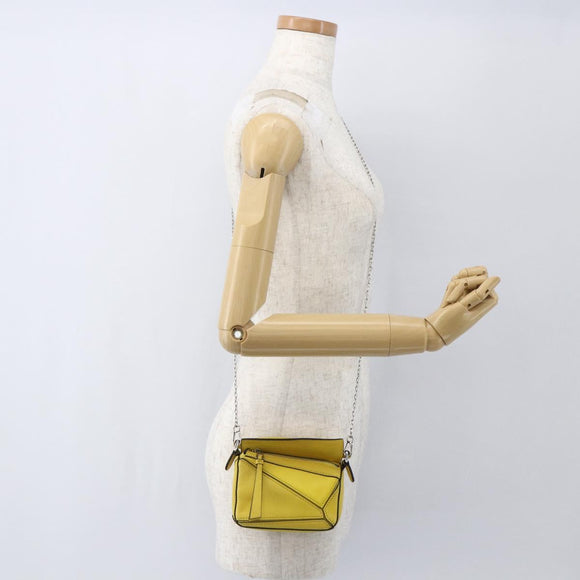 LOEWE Puzzle Chain Shoulder Bag Leather 2way Yellow Auth 157417M