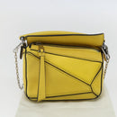 LOEWE Puzzle Chain Shoulder Bag Leather 2way Yellow Auth 157417M-12