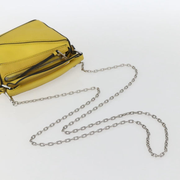 LOEWE Puzzle Chain Shoulder Bag Leather 2way Yellow Auth 157417M