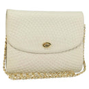 BALLY Quilted Chain Shoulder Bag Leather White Gold Auth 157424-1