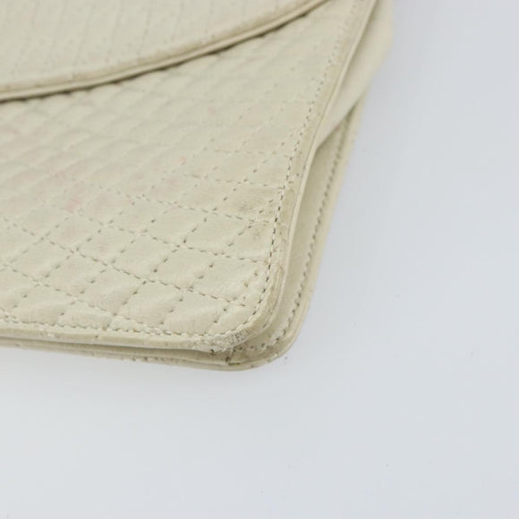 BALLY Quilted Chain Shoulder Bag Leather White Gold Auth 157424