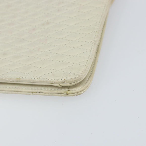 BALLY Quilted Chain Shoulder Bag Leather White Gold Auth 157424