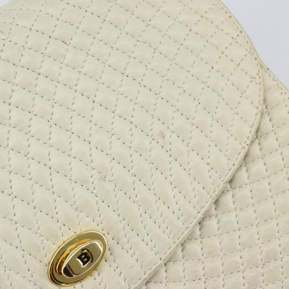 BALLY Quilted Chain Shoulder Bag Leather White Gold Auth 157424