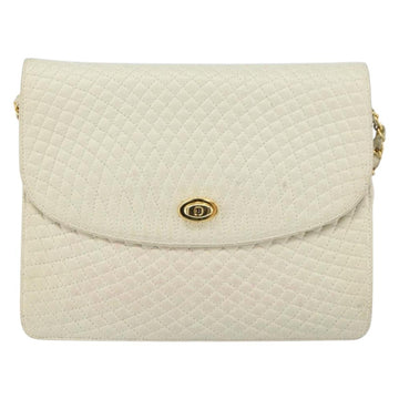 BALLY Quilted Chain Shoulder Bag Leather White Gold Auth 157424 - 0