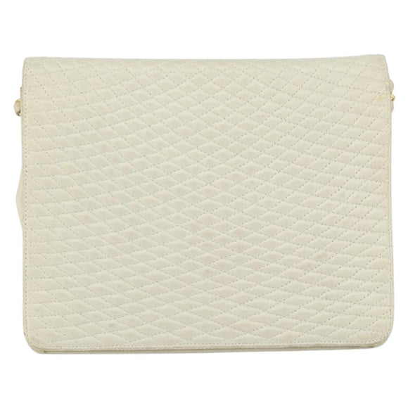 BALLY Quilted Chain Shoulder Bag Leather White Gold Auth 157424