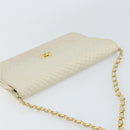 BALLY Quilted Chain Shoulder Bag Leather White Gold Auth 157424-6