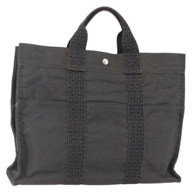 HERMES Her LineMM Hand Bag Canvas Gray Silver Auth 157426