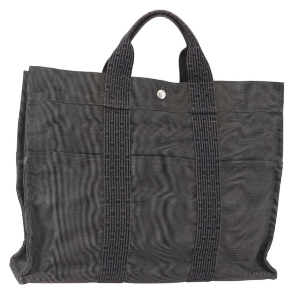 HERMES Her LineMM Hand Bag Canvas Gray Silver Auth 157426