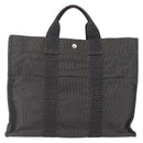 HERMES Her LineMM Hand Bag Canvas Gray Silver Auth 157426-2