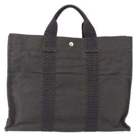 HERMES Her LineMM Hand Bag Canvas Gray Silver Auth 157426 - 0