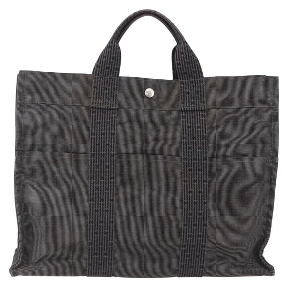 HERMES Her LineMM Hand Bag Canvas Gray Silver Auth 157426