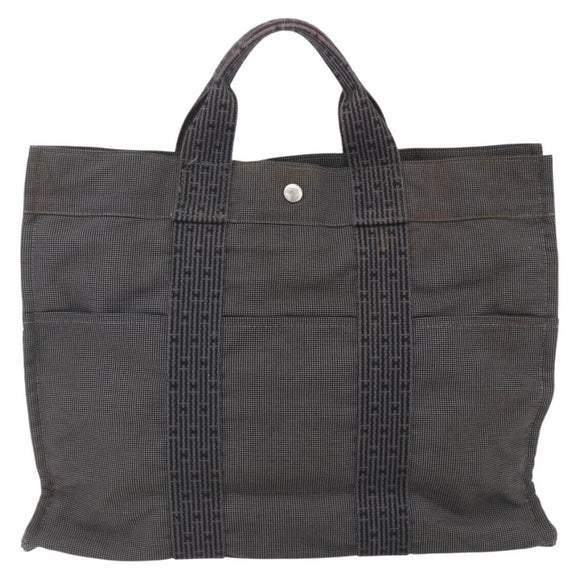 HERMES Her LineMM Hand Bag Canvas Gray Silver Auth 157426