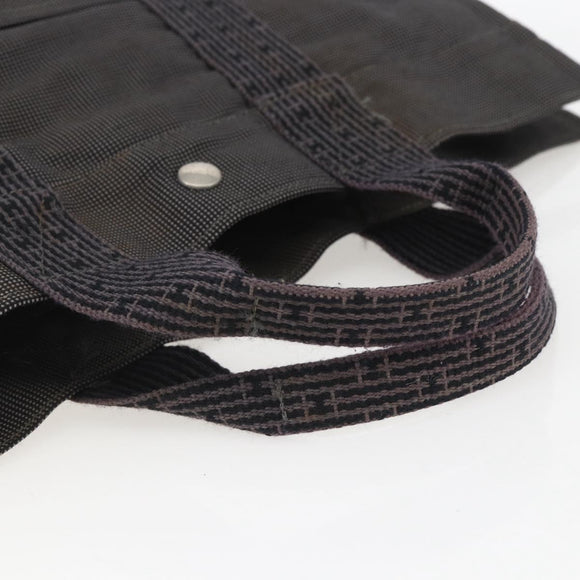 HERMES Her LineMM Hand Bag Canvas Gray Silver Auth 157426