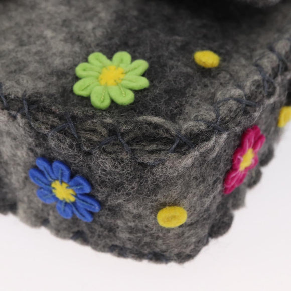 FENDI Floral Mamma Baguette Shoulder Bag Felt Gray Silver Auth 157450SM