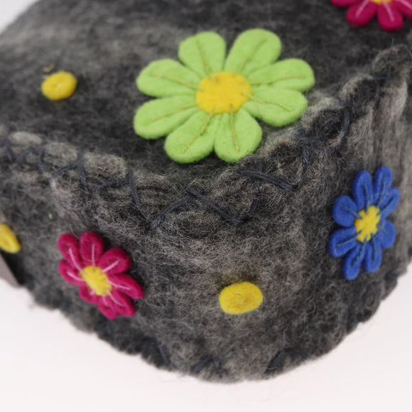 FENDI Floral Mamma Baguette Shoulder Bag Felt Gray Silver Auth 157450SM