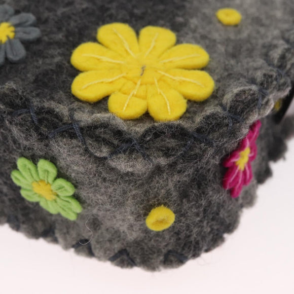 FENDI Floral Mamma Baguette Shoulder Bag Felt Gray Silver Auth 157450SM